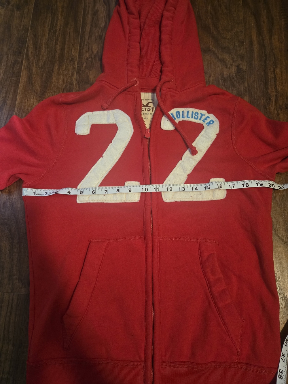 Hollister Red Zip-Up Hoodie with White '22' - Picture 5 of 6
